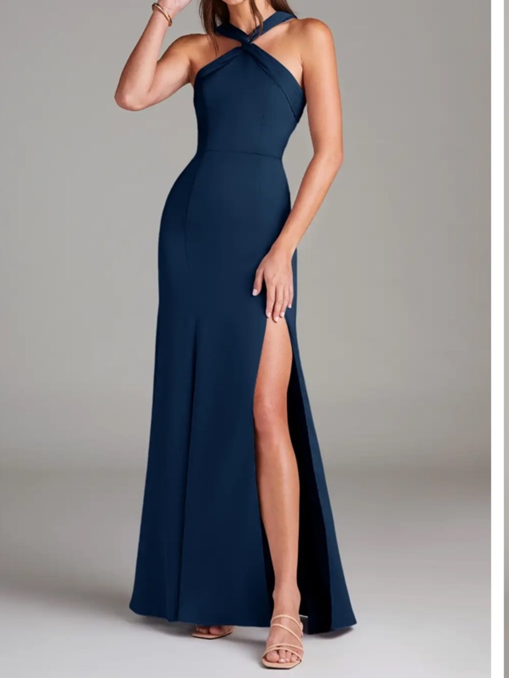 Azazie Dark Navy One-Shoulder Mermaid Gown with Side Slit